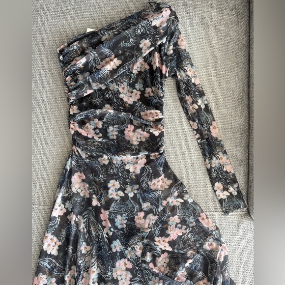 ZARA Floral One-Shoulder Asymmetric Mesh Midi Dress – NWT size Medium - Picture 6 of 16